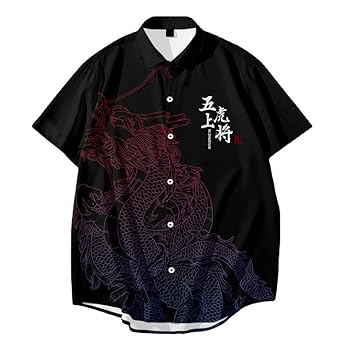 トップス HWC DRAGON PATTERNED S/S SHIRT BLACK XL Black-N-White Dragons Oversized Button Shirt